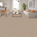 Modern living room with beige patterned carpet.