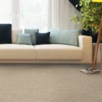 Neutral loop carpet in a cozy living room setting